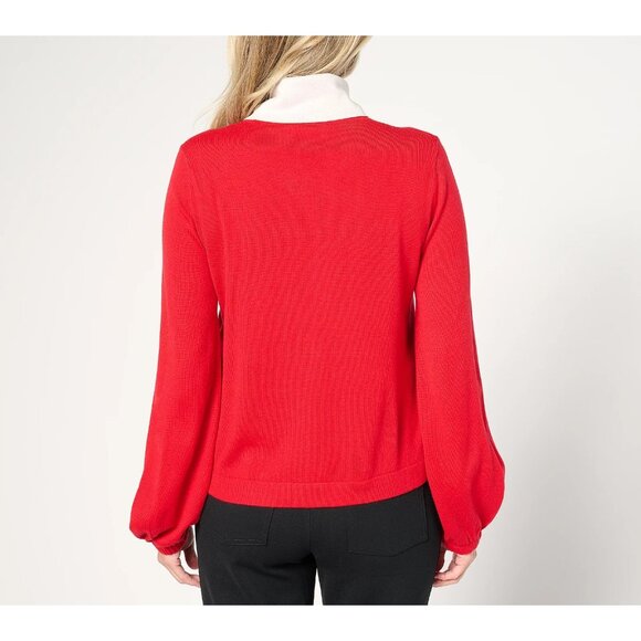 by Stacy London Mock Neck Sweater with Gathered Sleeve Red Large A693799 - Picture 2 of 3